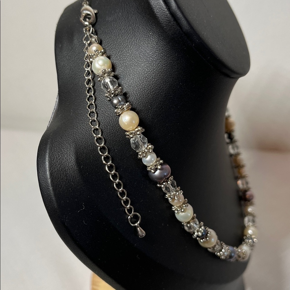 Handmade Pearl and Crystal Necklace. From high end craft sale. Extender